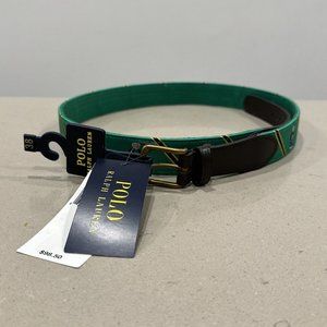 Ralph Lauren Mens Polo Bear Preppy Leather Belt Green Needlepoint Size Sz 38 New